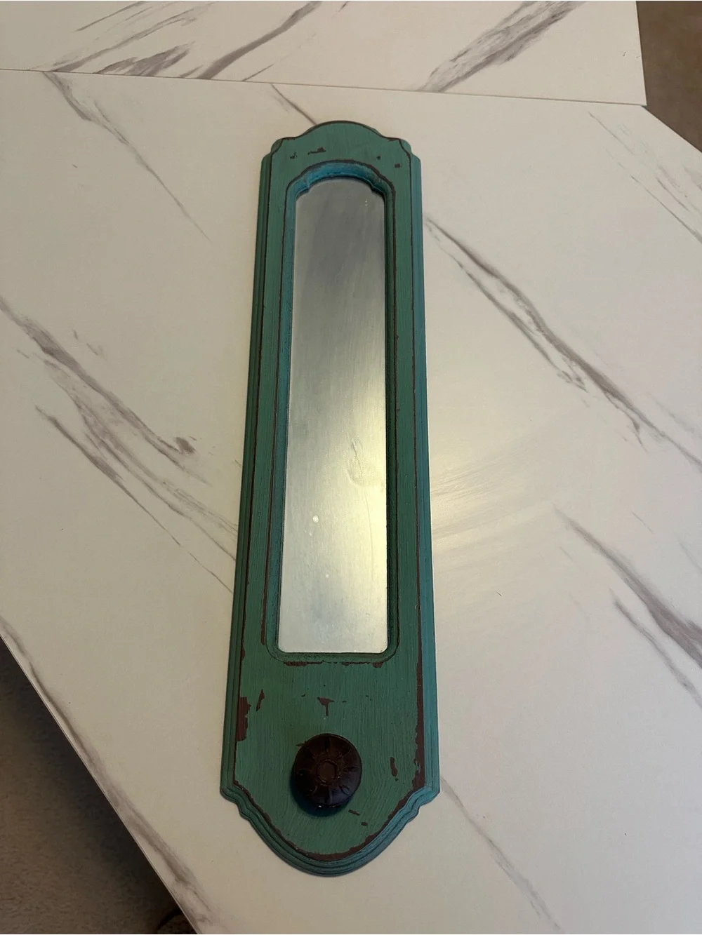 Teal Distressed Wall Mirror with Decorative Hook - Home Wall Decor